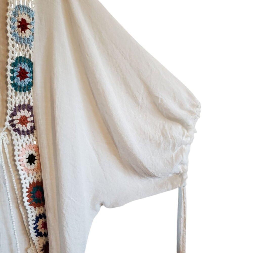 Entro Anthropologie White Medium Colorful Crochet Flowers Floral Cardigan XL - Picture 4 of 15